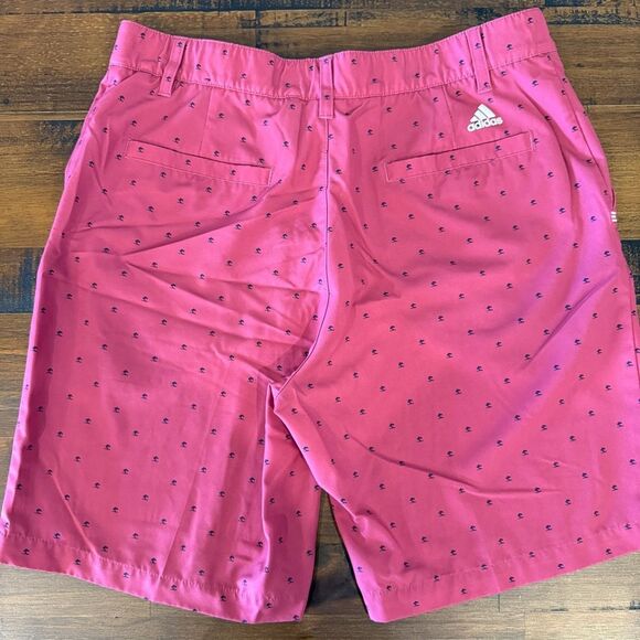 Adidas Men Golf Shorts Size 34 Maroon w/Navy Tree Pattern Flat Front Performance - Picture 5 of 8